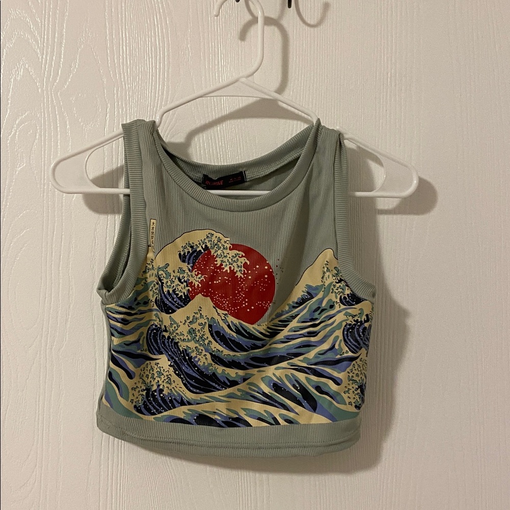 Graphic Crop Top with Wave Design